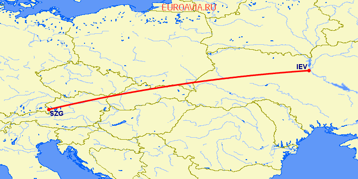 перелет Киев — Зальцбург на карте