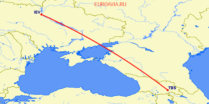 перелет Киев — Тбилиси на карте