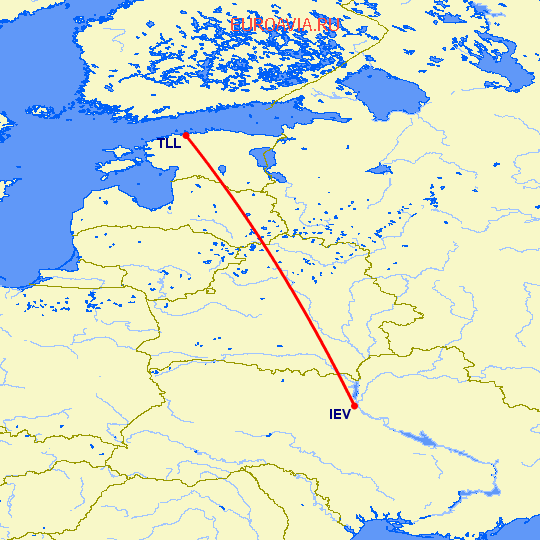 перелет Киев — Таллин на карте