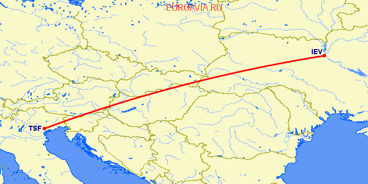 перелет Киев — Тревисо на карте