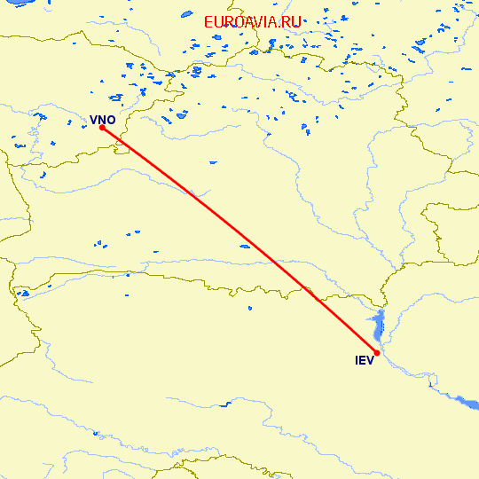 перелет Киев — Вильнюс на карте
