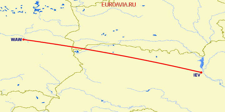 перелет Киев — Варшава на карте