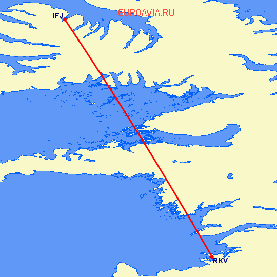 перелет Исафьордур — Рейкьявик на карте