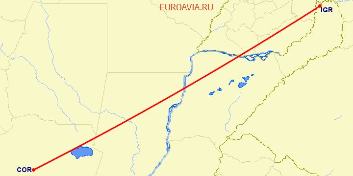 перелет Игуасу — Кордова на карте