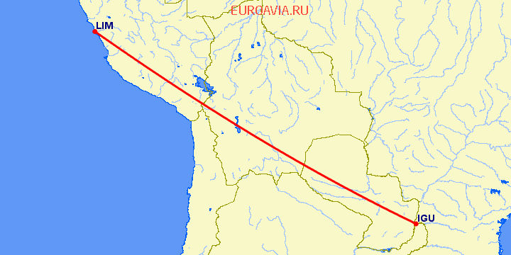 перелет Iguassu Falls — Лима на карте