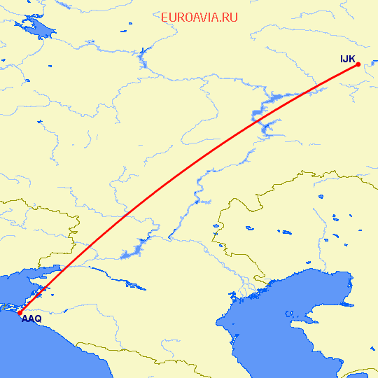перелет Ижевск — Анапа на карте