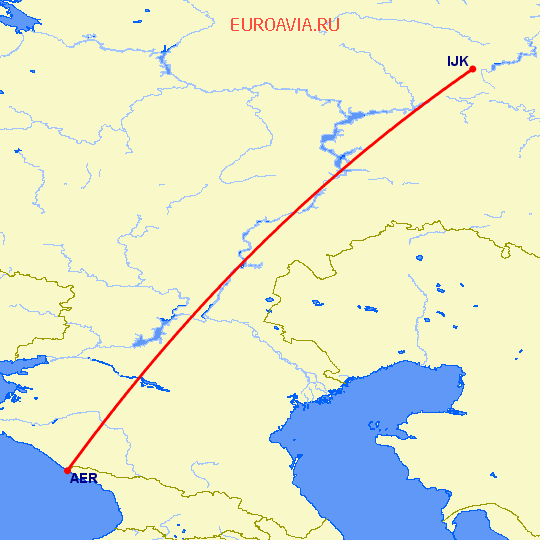 перелет Ижевск — Сочи на карте