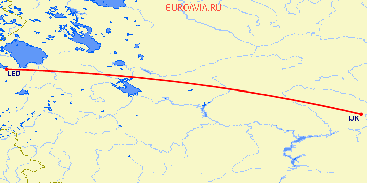 перелет Ижевск — Санкт Петербург на карте