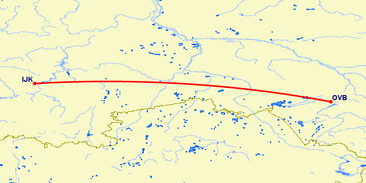 перелет Ижевск — Новосибирск на карте