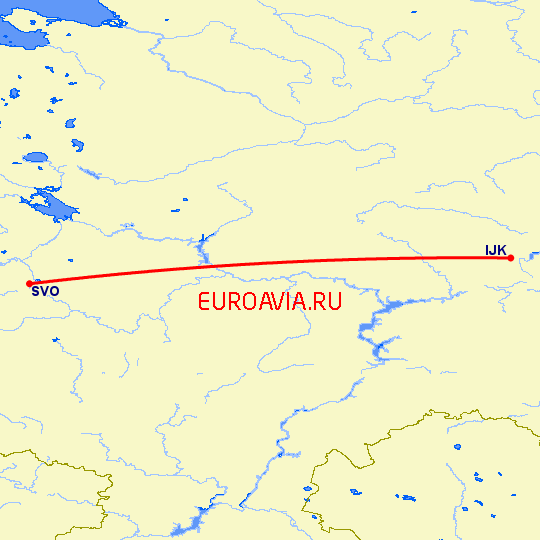 перелет Ижевск — Москва на карте