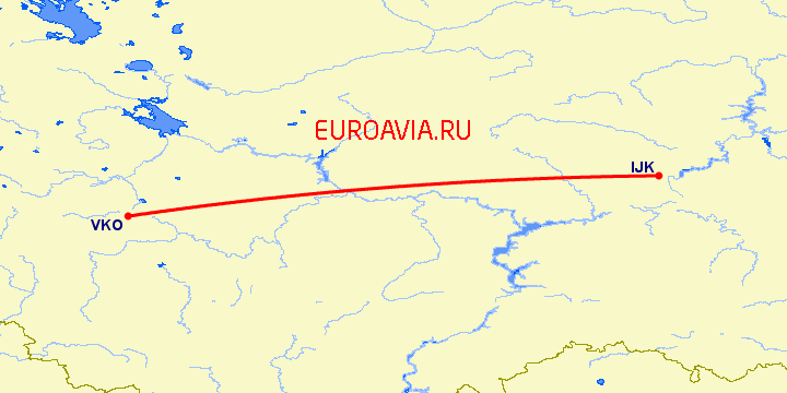 перелет Ижевск — Москва на карте