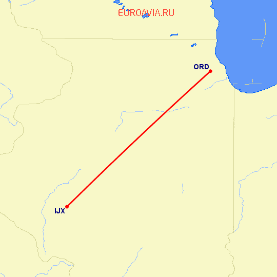 перелет Jacksonville — Чикаго на карте