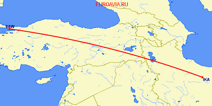 перелет Тегеран — Стамбул на карте