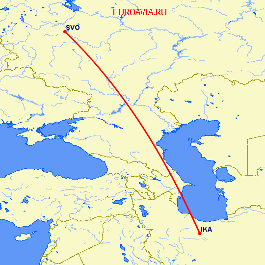 перелет Тегеран — Москва на карте