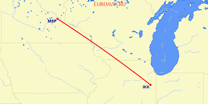 перелет Kankakee — Миннеаполис на карте