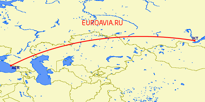 перелет Иркутск — Сочи на карте