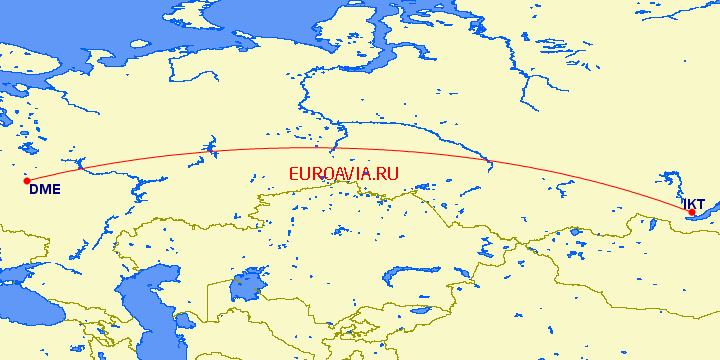 перелет Иркутск — Москва на карте