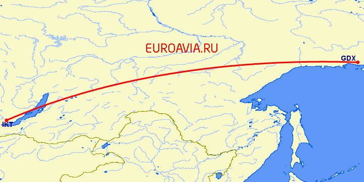перелет Иркутск — Магадан на карте