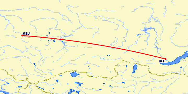 перелет Иркутск — Кемерово на карте