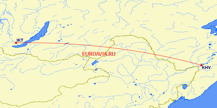 перелет Иркутск — Хабаровск на карте
