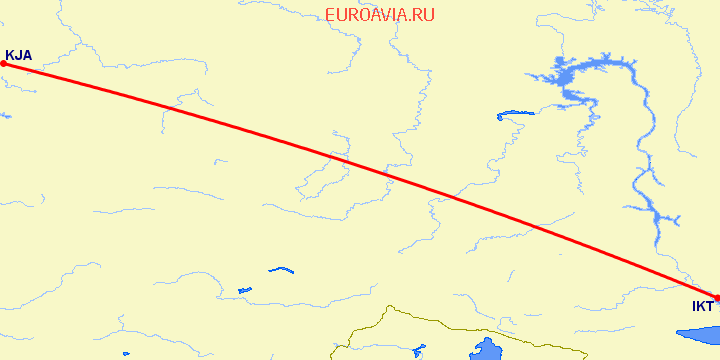 перелет Иркутск — Красноярск на карте