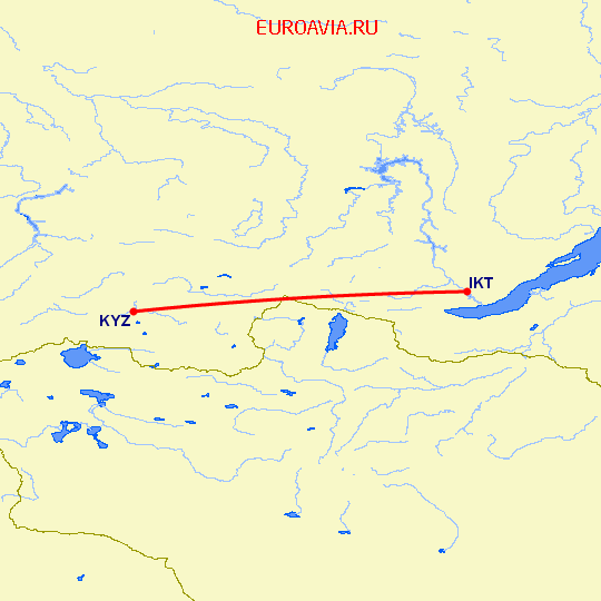 перелет Иркутск — Кызыл на карте