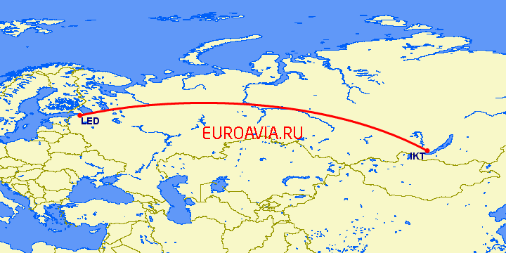 перелет Иркутск — Санкт Петербург на карте