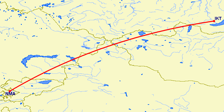перелет Иркутск — Наманган на карте