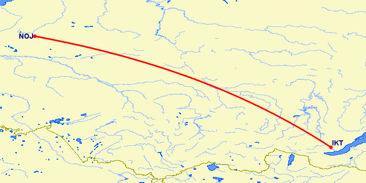 перелет Иркутск — Ноябрьск на карте