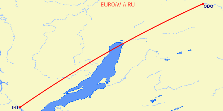 перелет Иркутск — Бодайбо на карте
