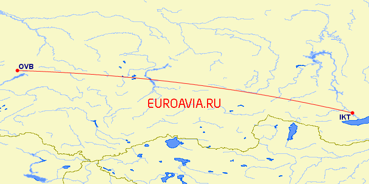 перелет Иркутск — Новосибирск на карте