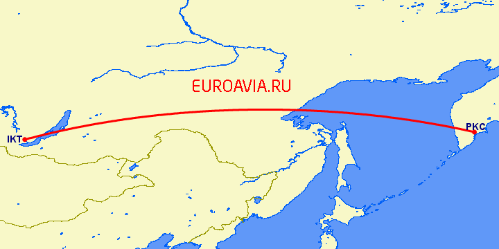 перелет Иркутск — Петропавловск Камчатский на карте