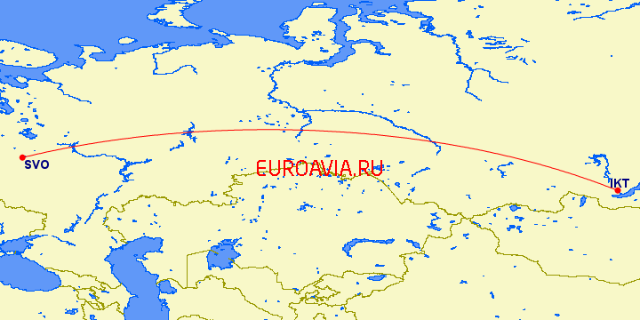 перелет Иркутск — Москва на карте