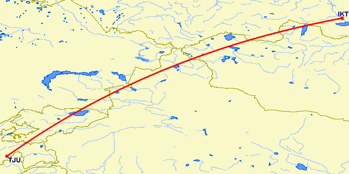 перелет Иркутск — Куляб на карте