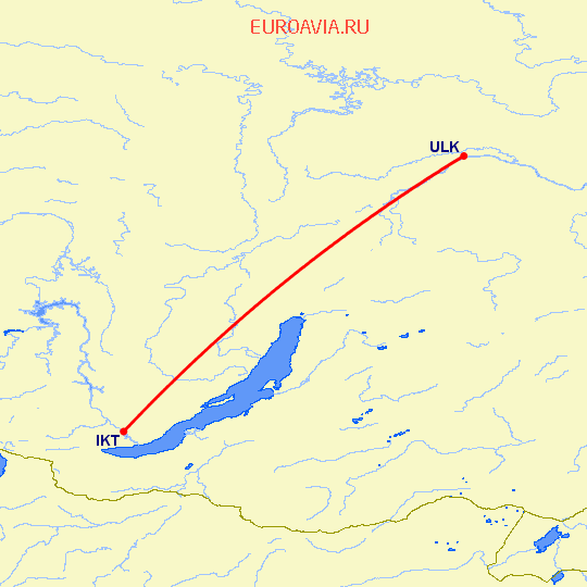 перелет Иркутск — Ленск на карте