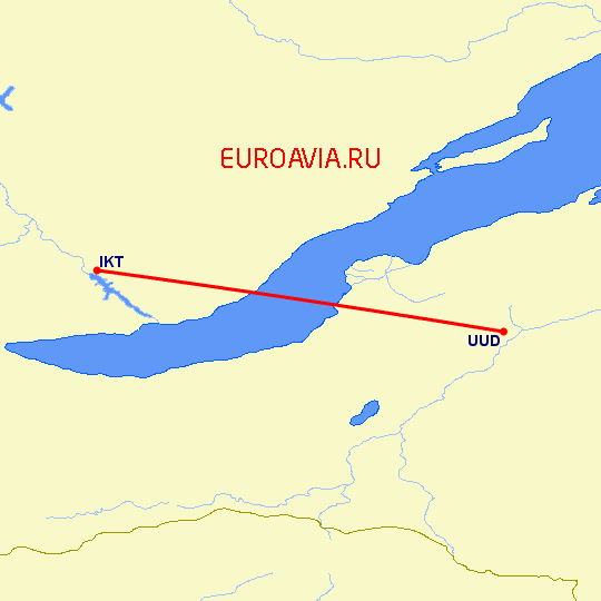 перелет Иркутск — Улан Удэ на карте