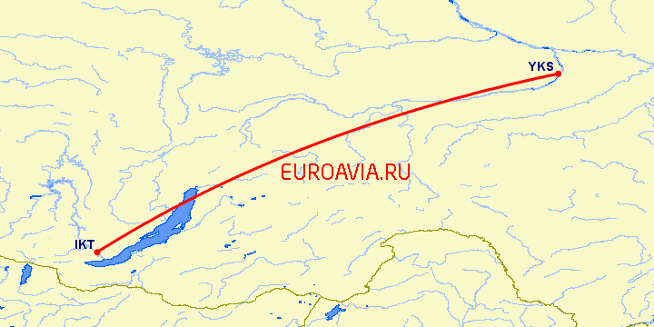 перелет Иркутск — Якутск на карте