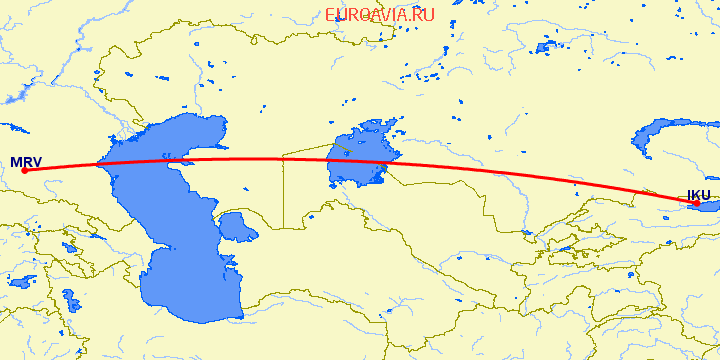 перелет Иссык Куль — Минеральные Воды на карте