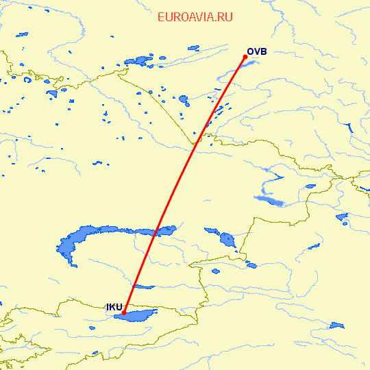 перелет Иссык Куль — Новосибирск на карте