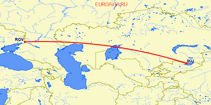перелет Иссык Куль — Ростов на карте