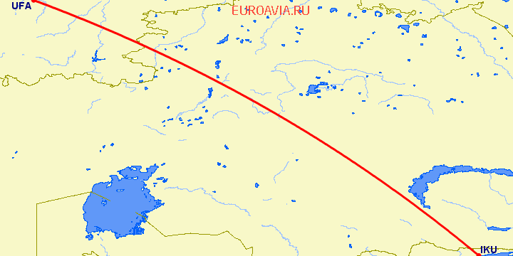 перелет Иссык Куль — Уфа на карте