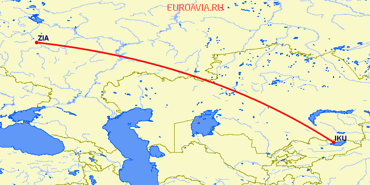 перелет Иссык Куль — Москва на карте