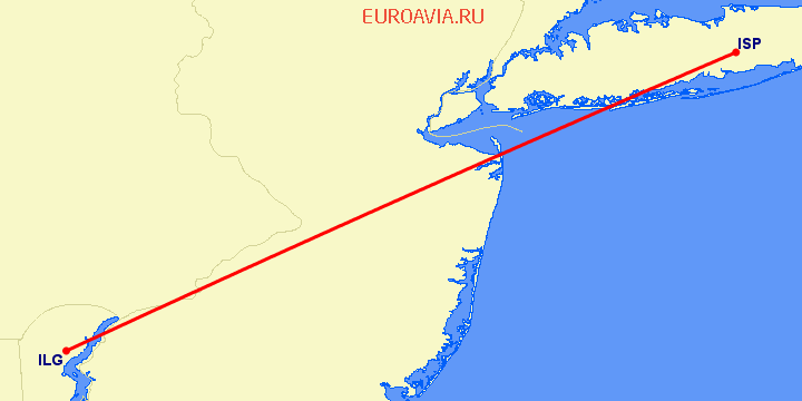 перелет Wilmington — Islip на карте