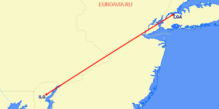 перелет Wilmington — Нью Йорк на карте