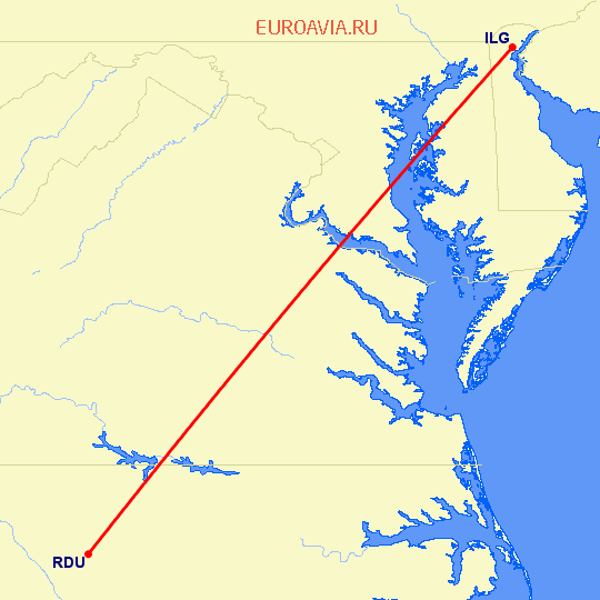 перелет Wilmington — Роли на карте