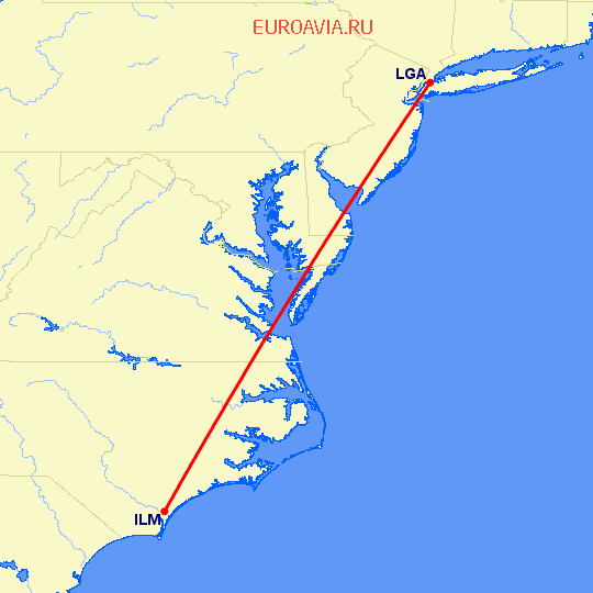 перелет Вилмингтон — Нью Йорк на карте