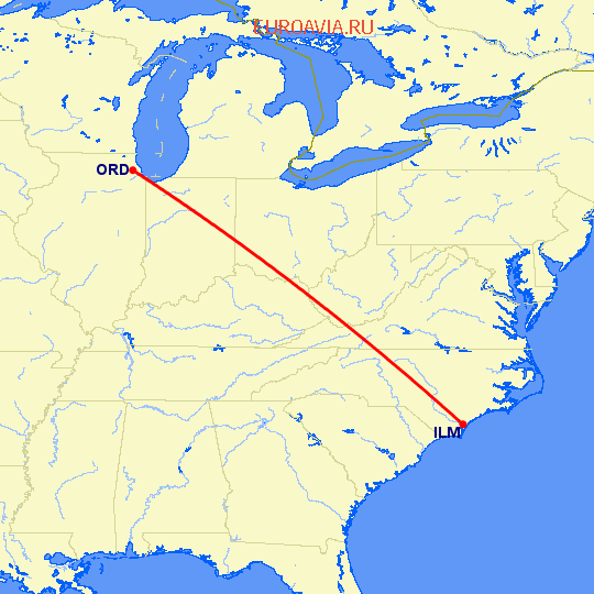 перелет Вилмингтон — Чикаго на карте