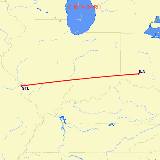 перелет Wilmington — Сент Луис на карте