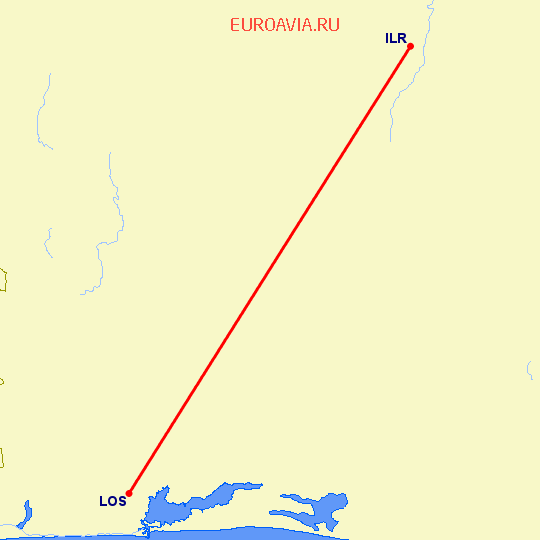 перелет Илорин — Лагос на карте