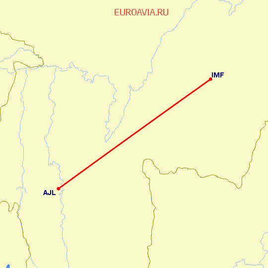 перелет Имфал — Айзаул на карте